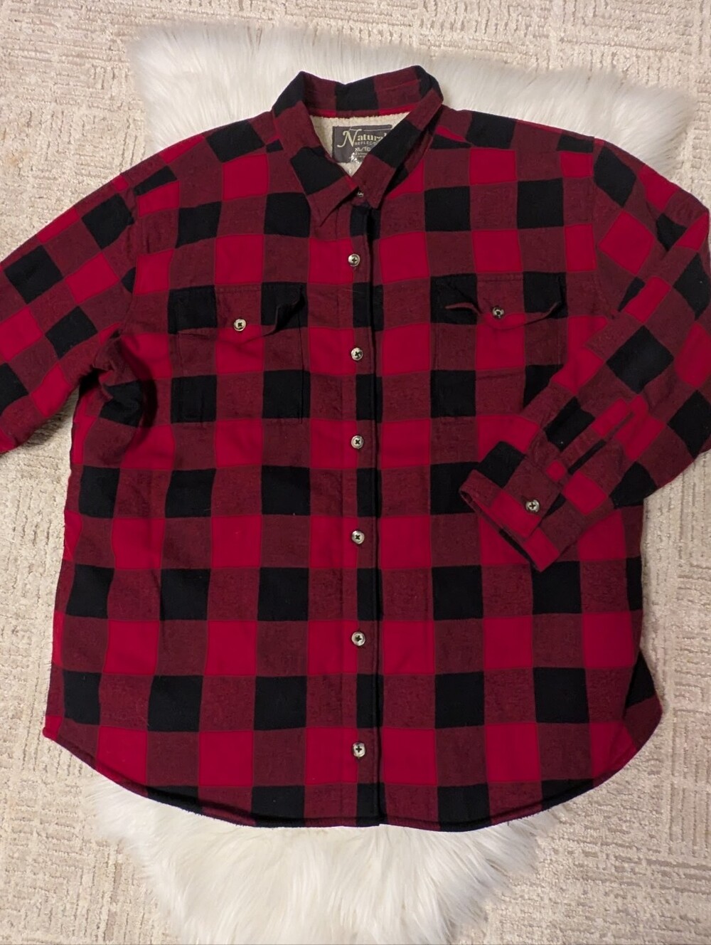 Natural Reflections XL Red Blk Buffalo Plaid Button-Down Flanne Sherpa Shacket